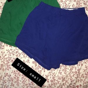 Blue and green varsity cheer shorts